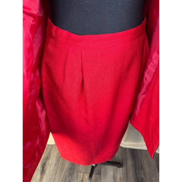 Vintage 80s Sasson Paris New York Red Skirt Power Suit Set Blazer Pencil Skirt 4 - Picture 8 of 13